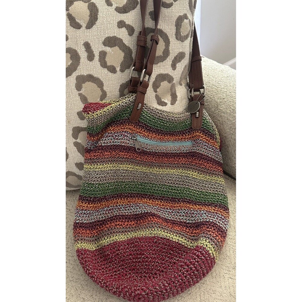 The Sak Boho Bag Hippy Knit Crochet Multicolor Striped Women's  12” L